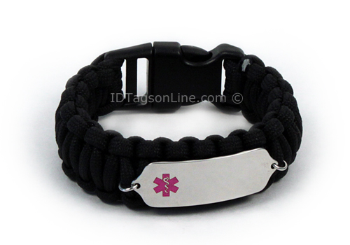 Black Paracord Medical ID Bracelet with Pink Medical Emblem. - Click Image to Close